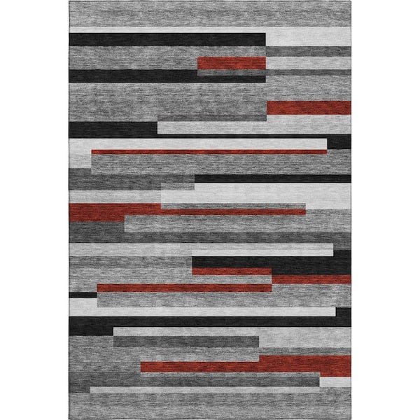 Mayfield Premium Machine Washable Abstract AMF956 Gray 8 ft. x 10 ft. Area Rug