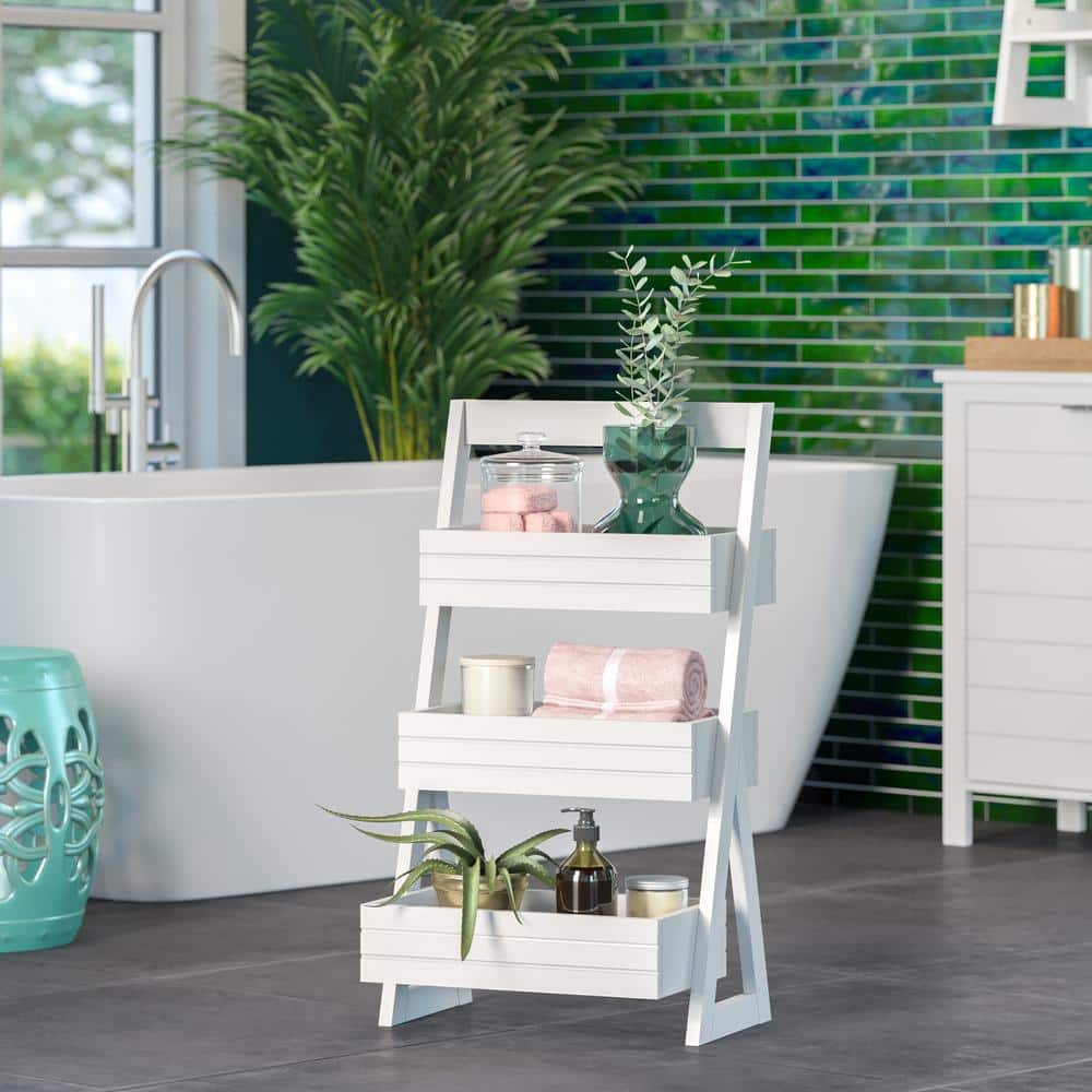 White 3-Shelf Compact Storage Caddy with Handle