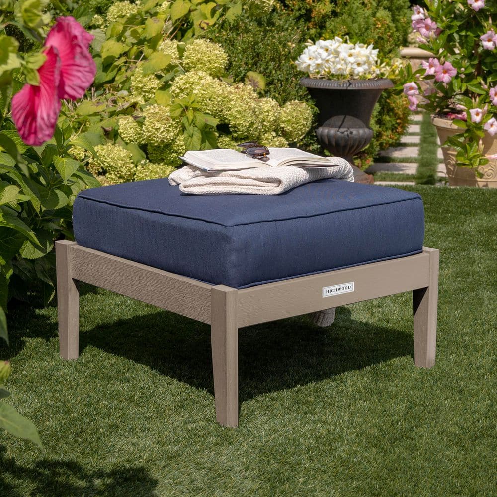 Lehigh Woodland Brown Recycled Plastic Outdoor Deep Seating Ottoman with Spectrum Indigo Cushion price history on PriceWatchPro