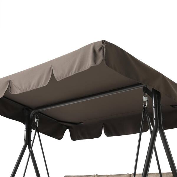 Uixe 3-Seat Khaki Metal Outdoor Adjustable Canopy Swing
