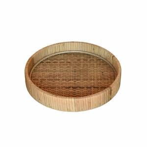 Amelia 9.5 in. W x 2 in. H x 9.5 in. D Round Natural Rattan Dinnerware and Serving Storage