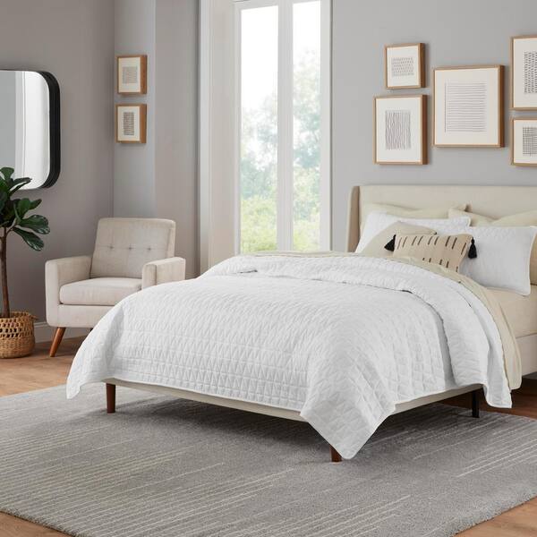 StyleWell 3-Piece White Modern Diamond Stitch Washed Microfiber Full/Queen  Quilt Set 807000284047 - The Home Depot