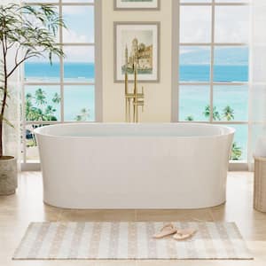 67 in. x 31.5 in. Acrylic Freestanding Flat Bottom Air Bubble Massage and LED Bathtub with Drain and Overflow in White