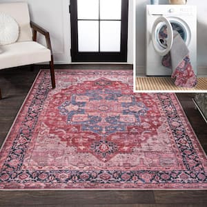 Maris Ornate Medallion Machine-Washable Red/Black/Blue 3 ft. x 5 ft. Area Rug