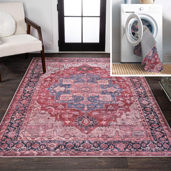 Maris Ornate Medallion Machine-Washable Red/Black/Blue 8 ft. x 10 ft. Area Rug
