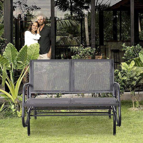 Unbranded 2-Person Metal Outdoor Glider Bench with Powder Coated Steel Frame