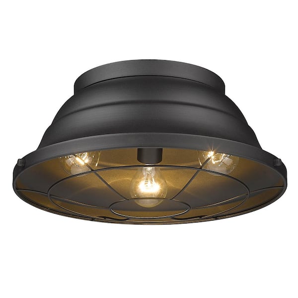 Golden Lighting Bartlett 16.38 in. 3-Light Natural Black (UV) Outdoor Flush Mount