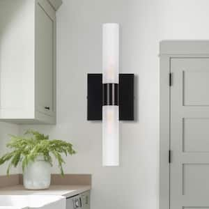 3.94 in.2-Light Matte Black Wall Sconces with Frosted White Glass Shade