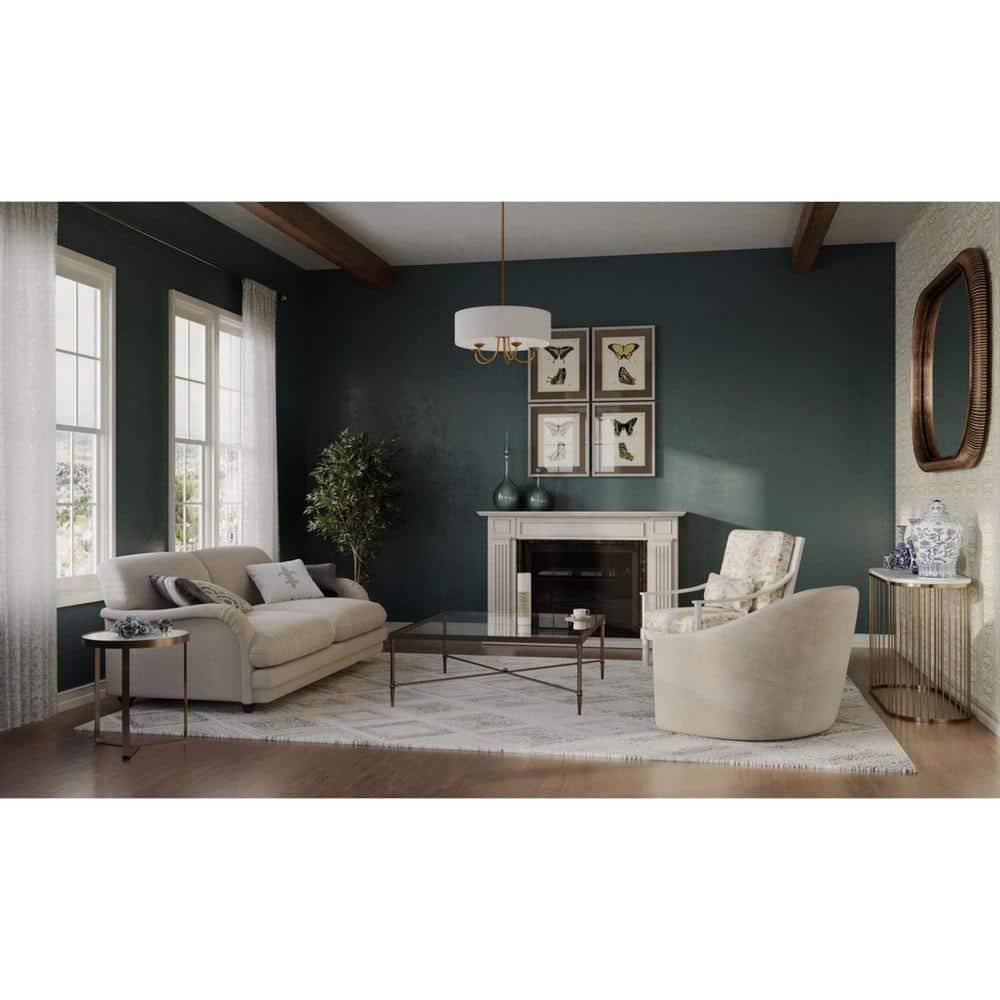 Brushed Bronze 5-Light Chandelier with White Drum Shade