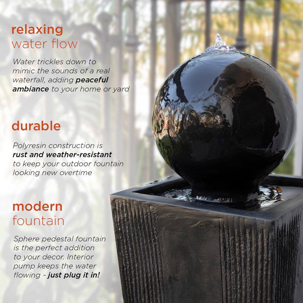 Black Polystone 33" Sphere Pedestal Water Fountain