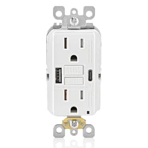15 Amp SmartlockPro Self-Test GFCI Combination 24-Watt (4.8 Amp) Type A/C USB In-Wall Charger Duplex Outlet, White