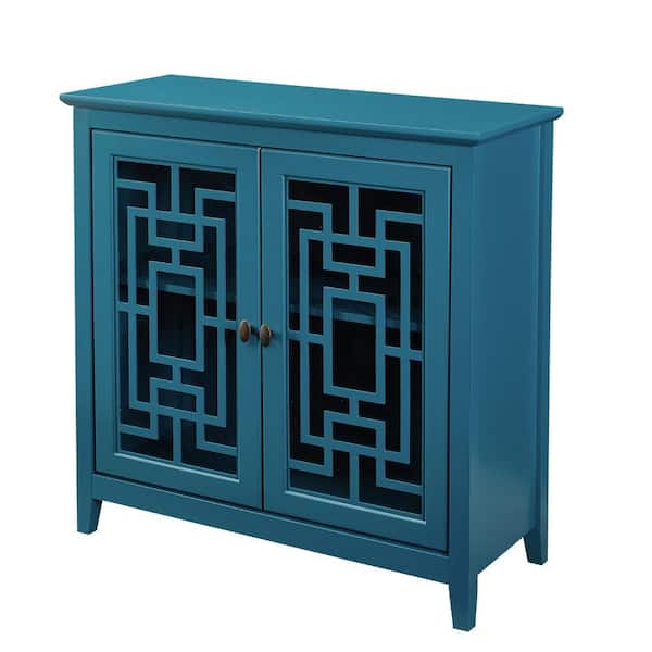 Unbranded Teal Blue Wood Pantry Organizer with 2 Doors