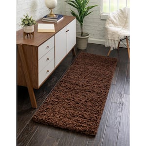 Solid Shag Chocolate Brown 6 ft. Runner Rug