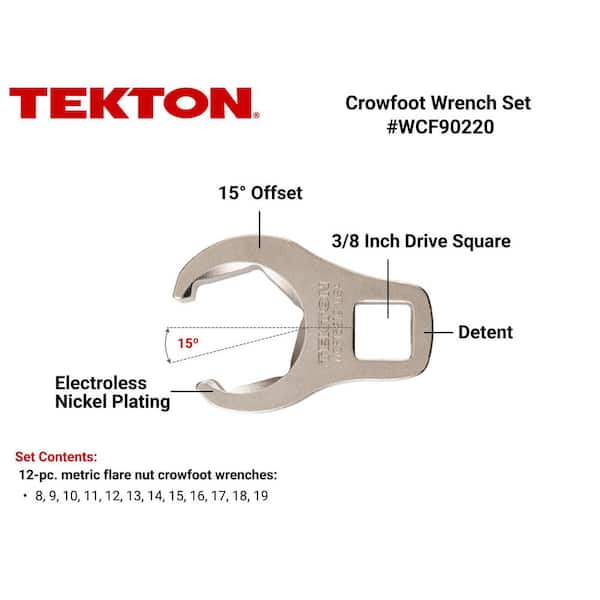 8-19 mm 3/8 in. Drive 6-Point Flare Nut Crowfoot Wrench Set (12-Piece)