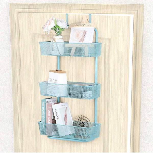 Oumilen Over the Door Basket Organizer 3-Tier Mesh Basket Aqua Blue Hanging  Storage Unit Over Door Pantry Rack Organizer NX-HK12-17L - The Home Depot