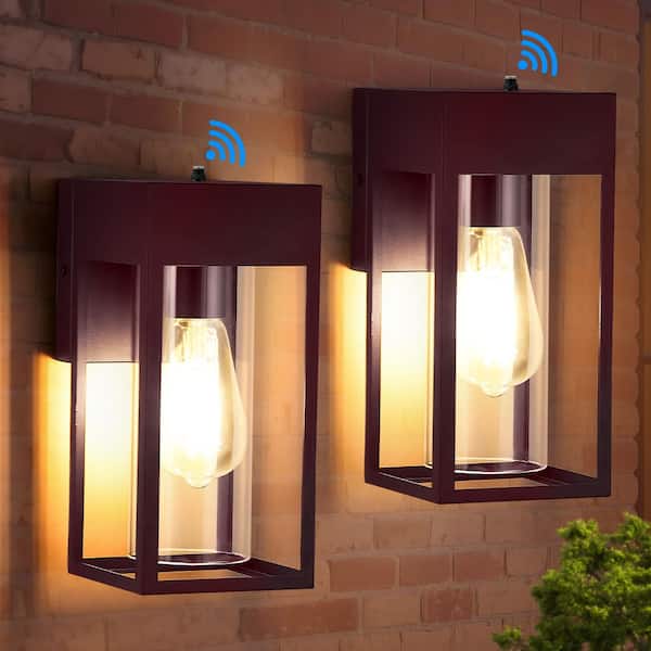 1-Light Bronze Dusk to Dawn Hardwired Outdoor Wall Lantern Sconce with Clear Glass(2-Pack)