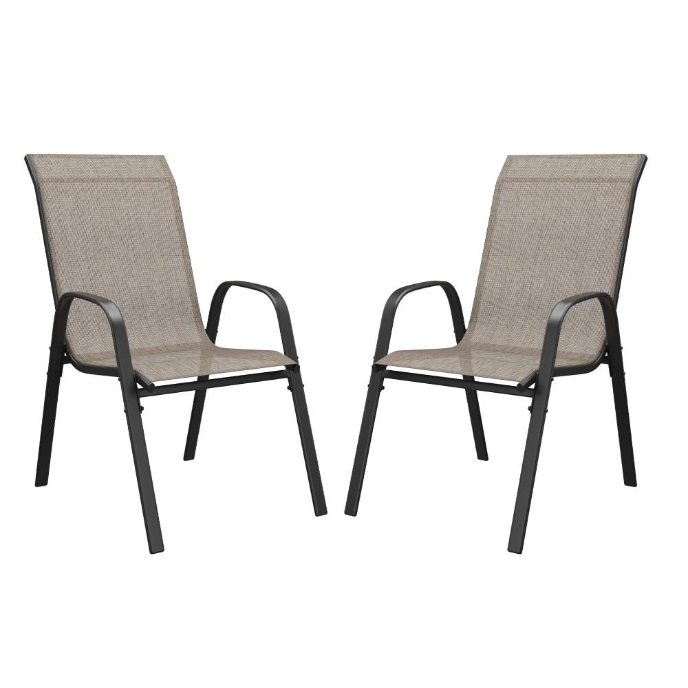 Brown Stackable Textilene Metal Patio Dining Chairs with Ergonomic Arms for Backyard, Garden or Deck (2-Pack) price history on PriceWatchPro