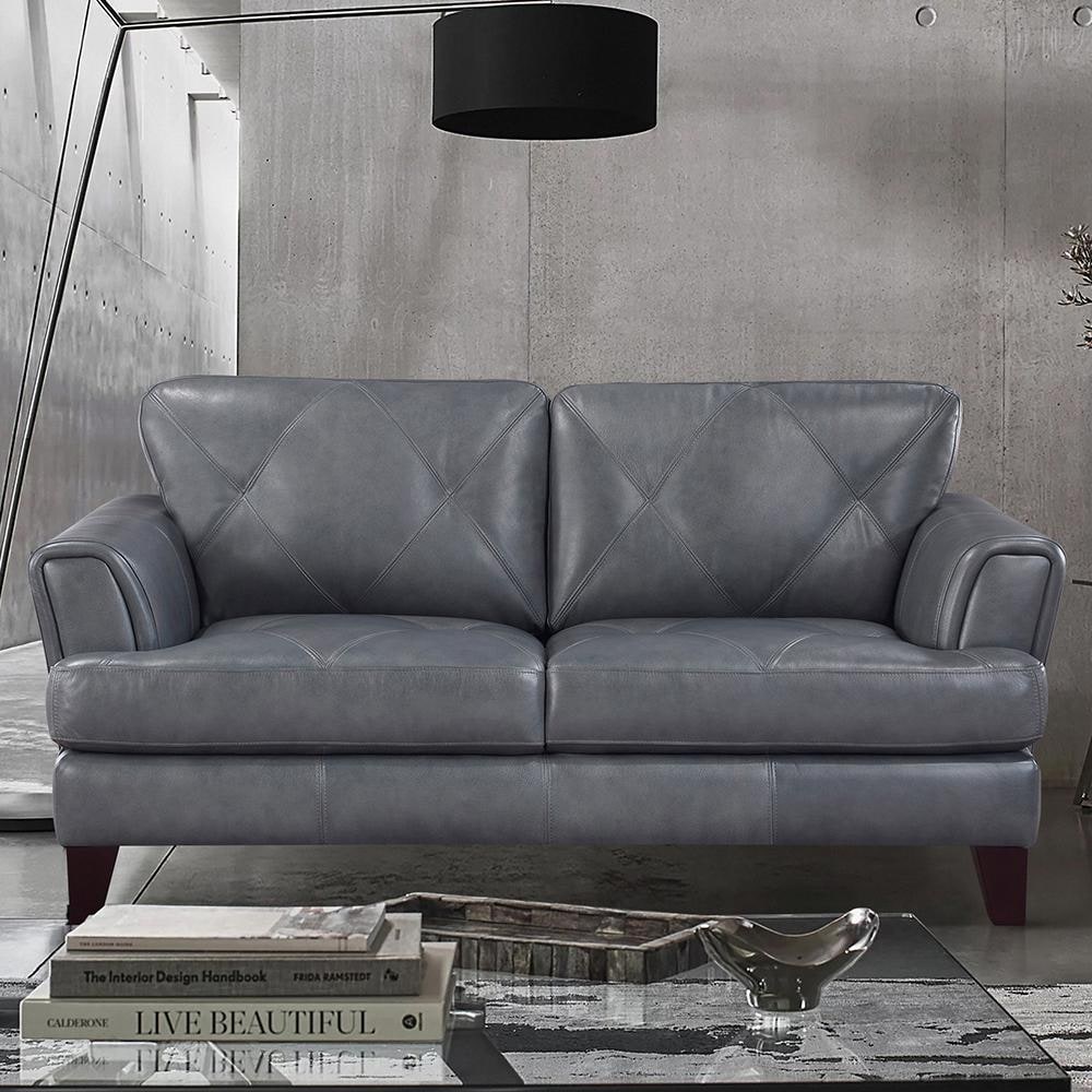 Burnish Gray Tufted Faux Leather Lawson Loveseat with Flared Arms