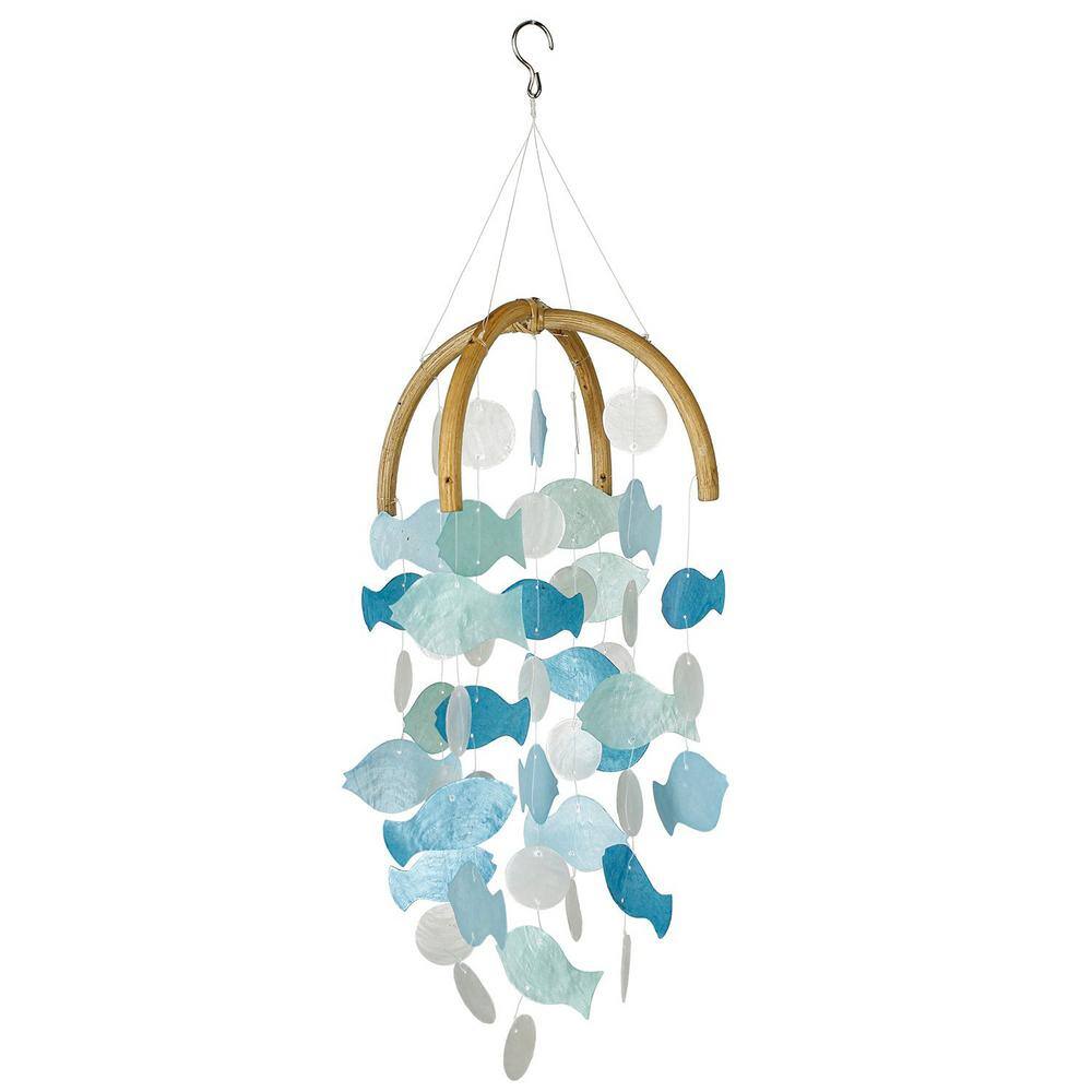 Handcrafted Blue and White Capiz Fish Wind Chime
