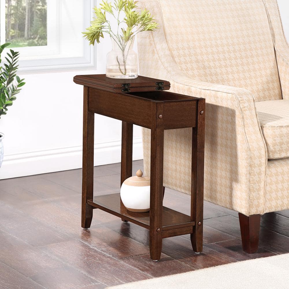 Espresso MDF and Birch Veneer Flip Top End Table with Storage