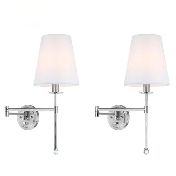 Avex 8 in. W 1-Light Brushed Nickel Wall Sconce with Fabric Shade (Set of 2)
