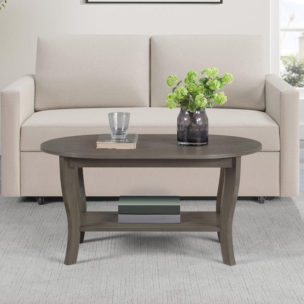 Convenience Concepts American Heritage 36 in. Wire Brush Dark Gray Oval MDF Coffee Table with Shelf