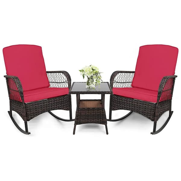 LeveLeve 3-Piece Outdoor Wicker Rocking Bistro Set Conversation Chairs ...