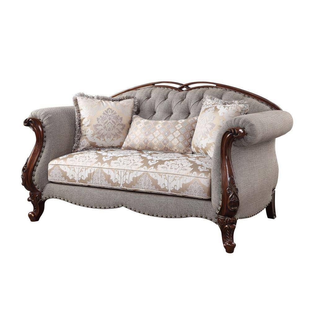 Benjara In Gray And Brown Solid Fabric Seater Loveseat With Button Tufted Back And Queen