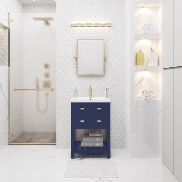 VIOLA 24 in. W Bath Vanity in Monarch Blue Finish with Ceramics Integrated Vanity Top with White Basin