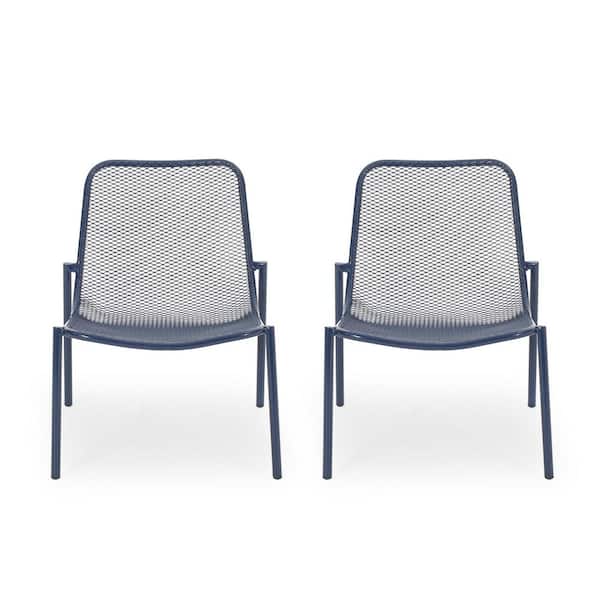 2-Piece Metal Navy Blue Outdoor Lounge Chair