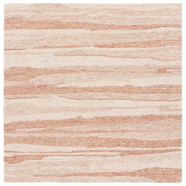 SAFAVIEH Ebony 6 ft. x 6 ft. Rust/Ivory Abstract Striped Square Area Rug