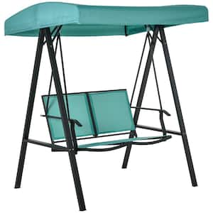 2-Person Metal Patio Swings with Canopy, Outdoor Canopy Swing with Adjustable Shade for Garden, Poolside, Backyard, Blue