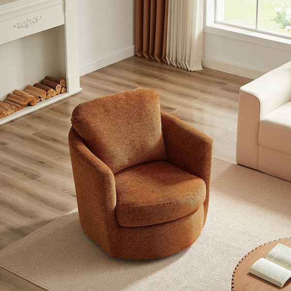 Ivina Camel Corduroy Swivel Barrel Chair