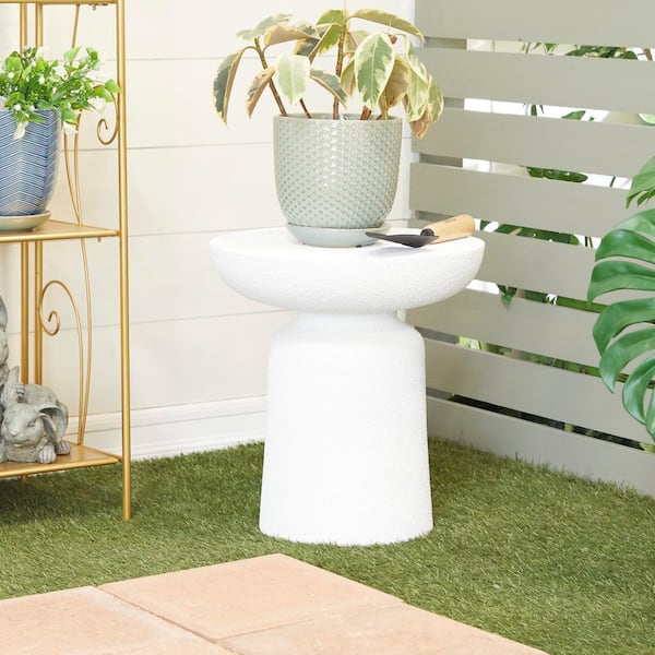 Litton Lane 18 in. White Round Magnesium Oxide Outdoor Accent Table with Wide Top