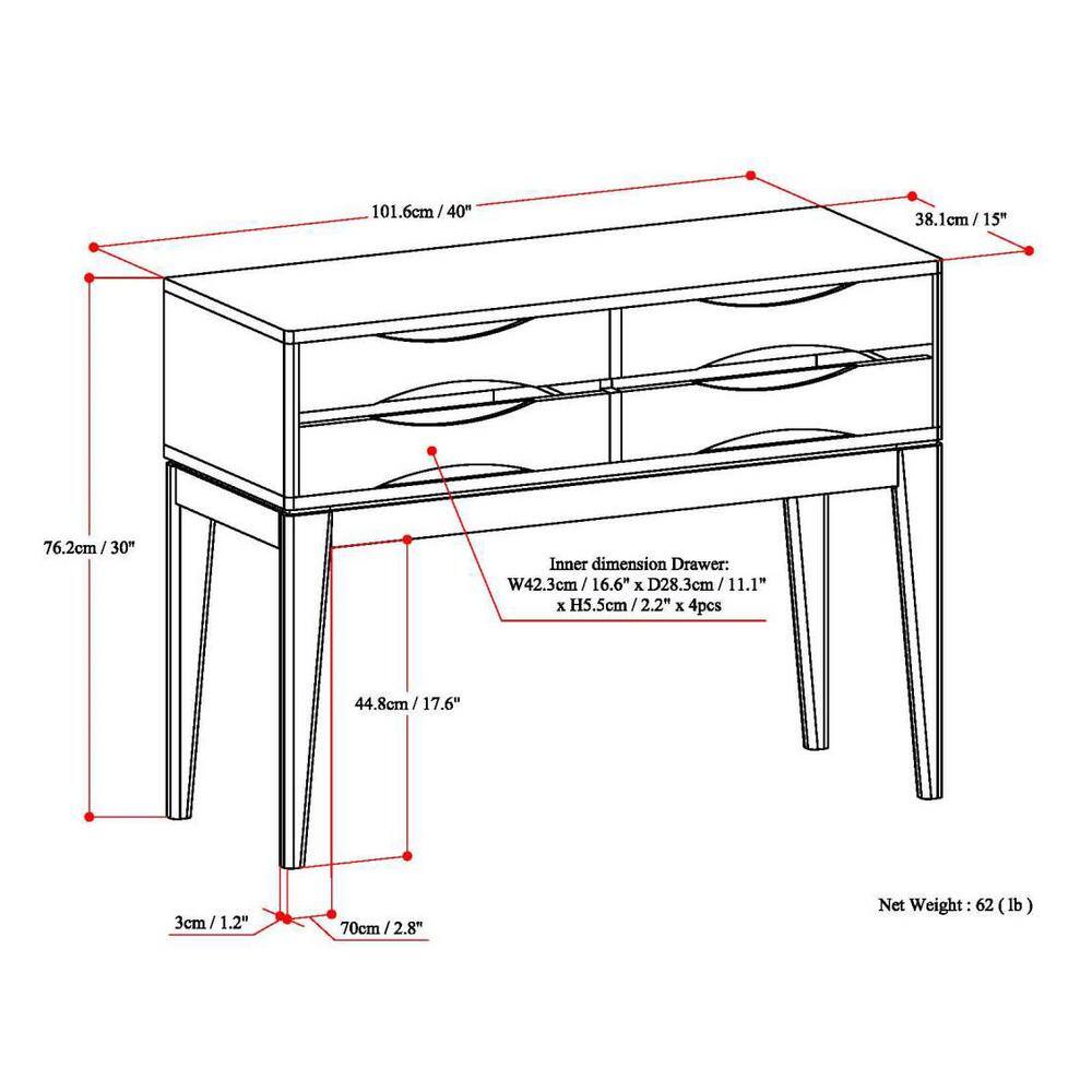 Harper 40" Walnut Brown Solid Wood Hallway Console Table with Storage