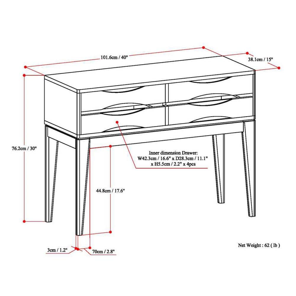 Harper 40" Walnut Brown Solid Wood Hallway Console Table with Storage