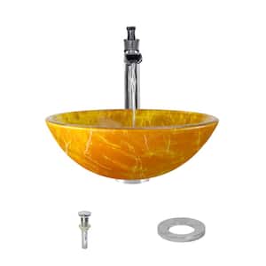 605 Chrome Bathroom 731 Vessel Faucet Ensemble Bundle - 4 Items: Vessel Sink, Vessel Faucet, Pop-Up Drain, and Sink Ring 