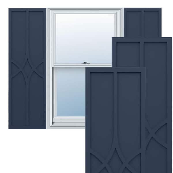 Ekena Millwork True Fit PVC 18 in. W x 32 in. H Raised Panel Vinyl Shutters Pair in Starless Night Blue
