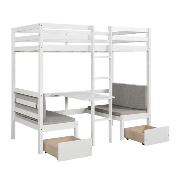 Qualfurn White Twin Over, Bunk Bed With Drawers And Desk