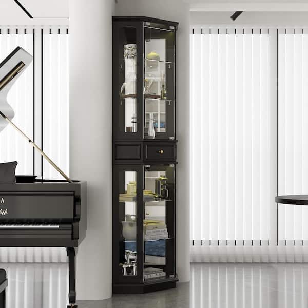 FUFU&GAGA Black 77.5 in. Accent Cabinet Office Storage Cabinet
