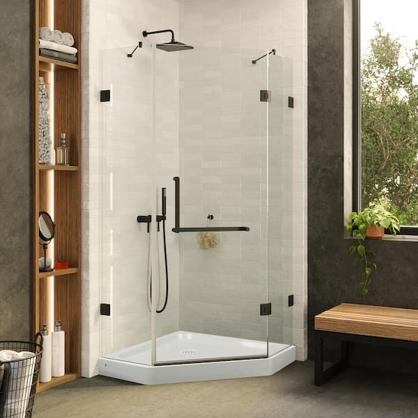 FINE FIXTURES 40 in. W x 40 in. D x 74 in. H Neo Angle Pivot Frameless Corner Shower Enclosure in Black Finish