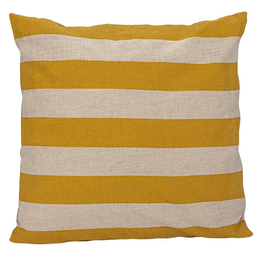 Yellow and Natural Cotton Linen Striped Square Pillow