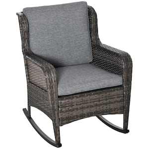 Modern Mixed Grey Wicker Outdoor Rocking Chair with Soft Cushions, Classic Style for Garden