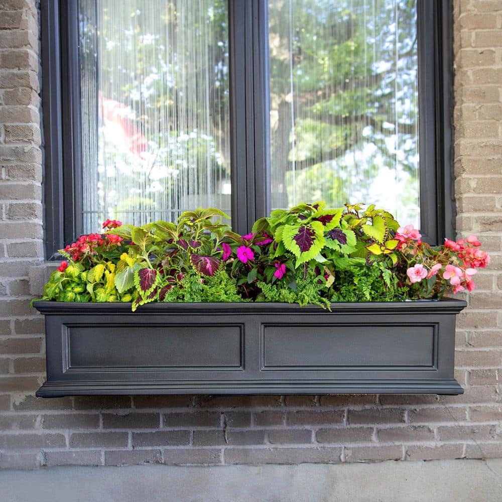 Black Polyethylene Self-Watering Window Box Planter, 48-inch