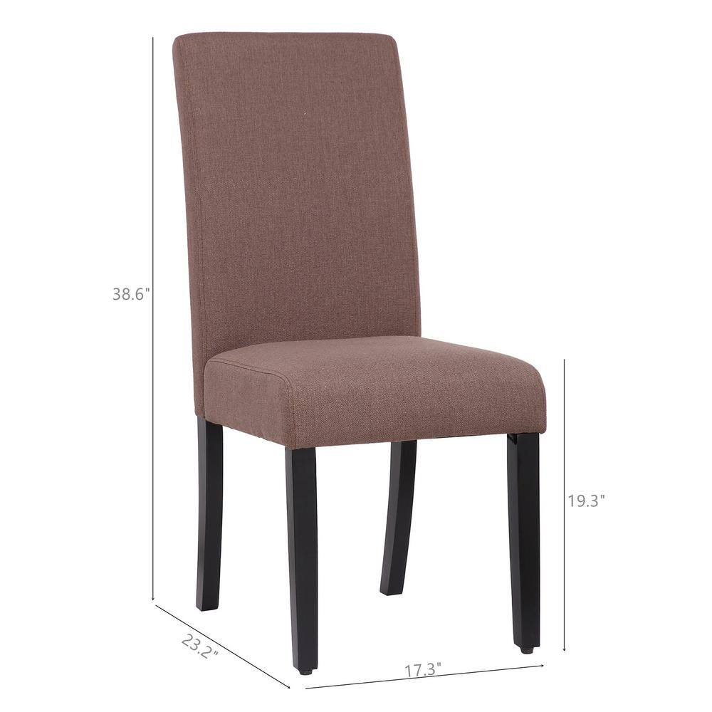 Brown Linen Upholstered Parsons Dining Chair with Rubberwood Legs