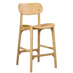 39.49 in. Light Brown Low Back Wood Bar Stool with Wooden Seat