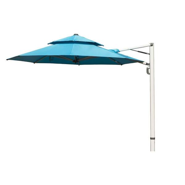 10 ft. Round Cantilever Patio Umbrella with Center Pole, 9-Rib Reinforced Frame, 5-Position Tilt Adjustment in Lake Blue