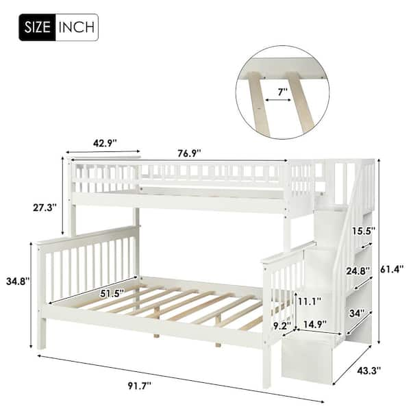 Harper Bright Designs White Twin Over Full Stairway Bunk Bed With Storage And And Stairs For Kids Sm000096aak 1 The Home Depot