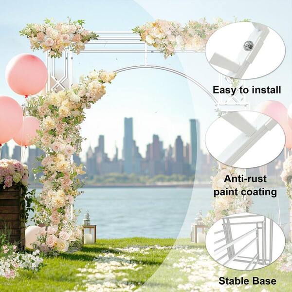 AESOME 102.3 in. x 101.7 in. Elegant Arch Arbor White Metal Garden