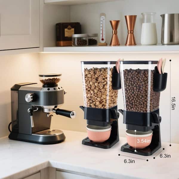 2-Pack 5.5 qt. Countertop Cereal Dispenser with Bowls, Spoons, Cutlery Box, Dry Food Dispenser, Snack Organizer, Black